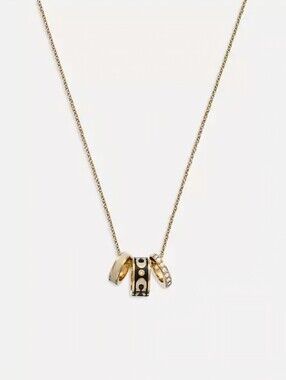 COACH Signature C Triple Rondelle Necklace In Gold/Black, Adjustable 16"-18" NEW